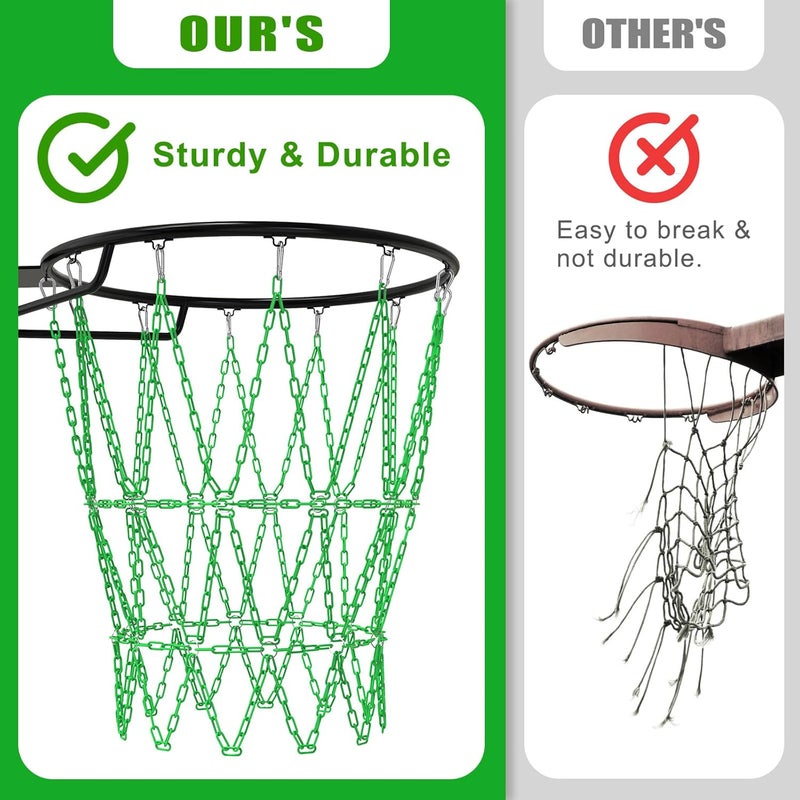 KingDolly Upgraded Buckle Chain Basketball Net, Rust-Proof Coated Metal Basketball Net Outdoor with 12 Loops Snap Links, 18" Universal Fit Chain Net for Basketball Hoop - No Tools Installation - Image 3